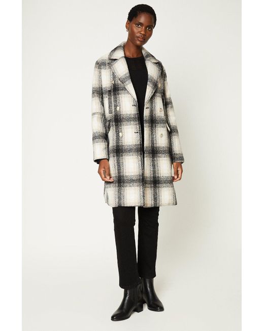 Wallis Natural Double Breasted Check Coat
