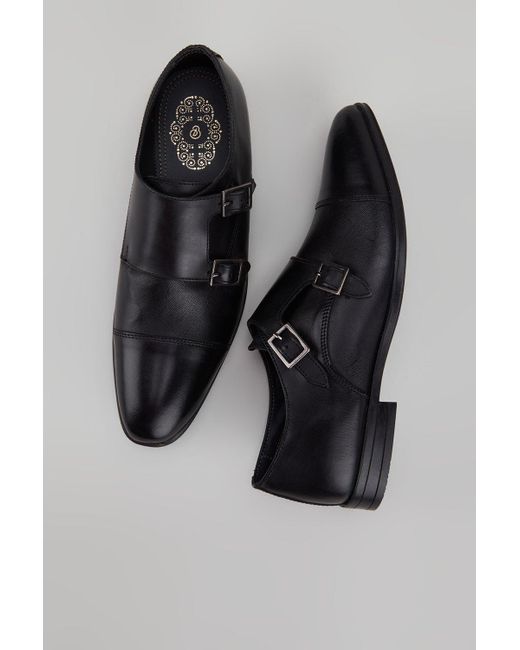 Burton Gray Rubble Black Leather Monk Shoes for men
