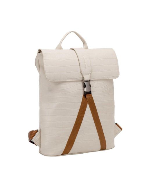Smith & Canova White Croc Print Leather Buckle Backpack