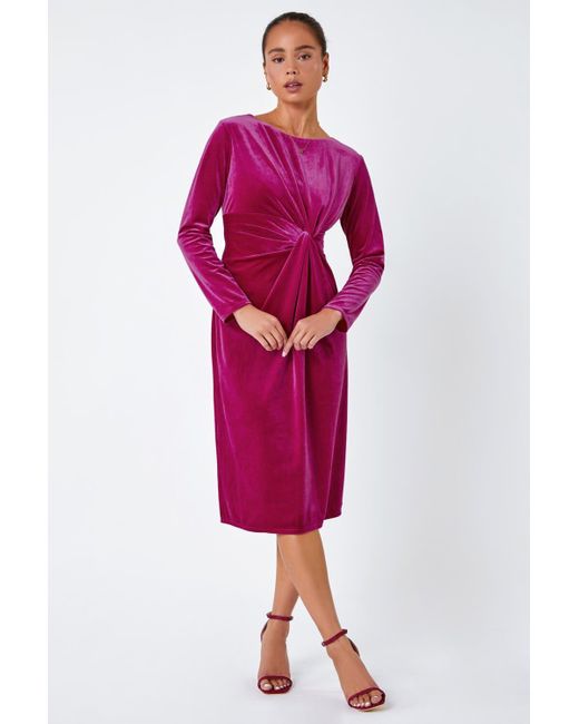 Roman Purple Petite Velvet Knot Detail Stretch Dress