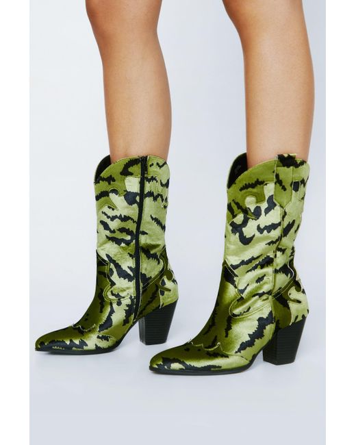 Nasty Gal Green Velvet Leopard Print Western Boots