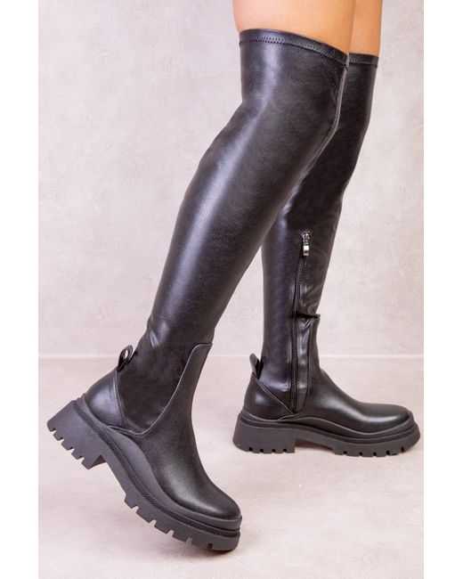 Where's That From Black 'aurora' Chunky Platform Stretch Calf Boots