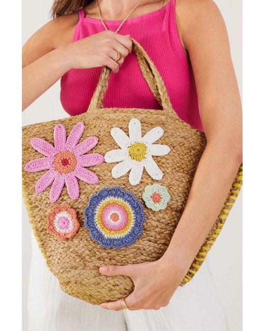 Accessorize Pink Flower Applique Basket Bag