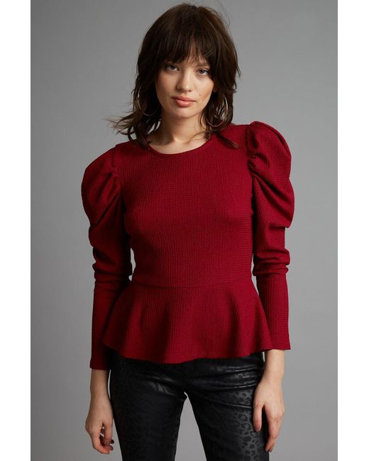 Dorothy Perkins Red Petite Berry Long Ruched Sleeve Top