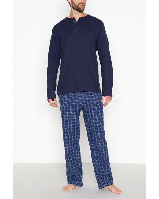 DEBENHAMS Blue Checked Cotton Pyjama Set for men
