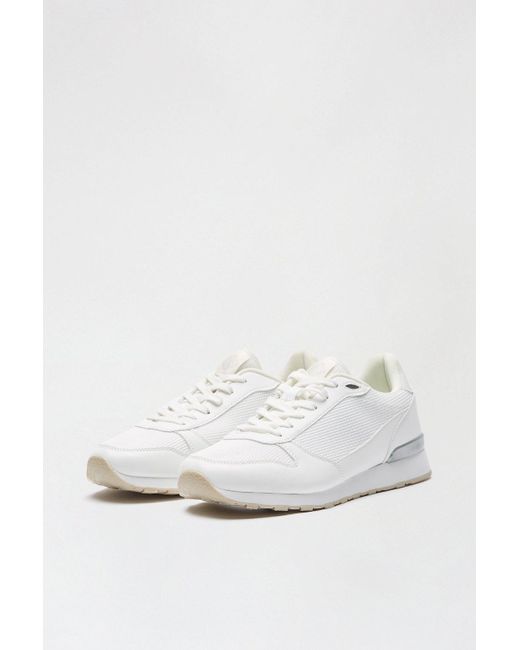Burton White Leather Look And Mesh Trainers for men