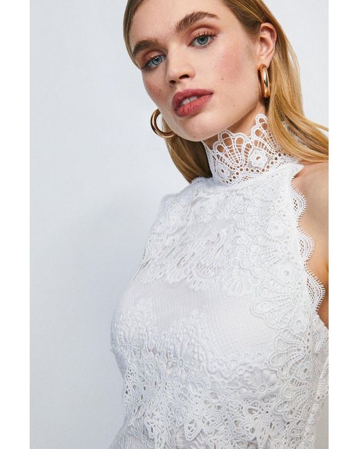Karen Millen White Lace Applique Halter Midi Dress