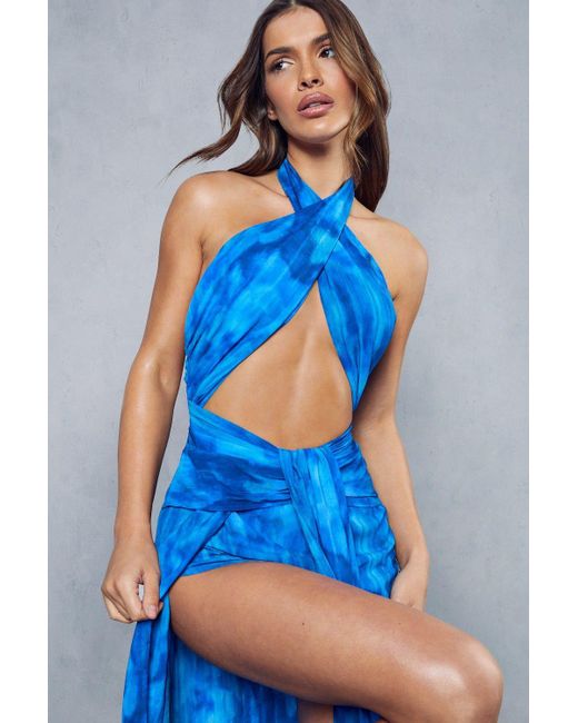 MissPap Blue Bleached Printed Maxi Dress