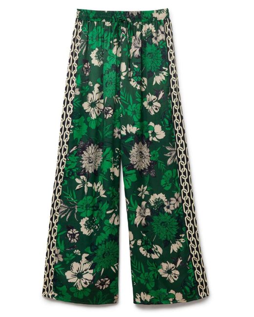 ANOTHER SUNDAY Wide Leg Trousers With Elasticated Waist In Satin Green Print