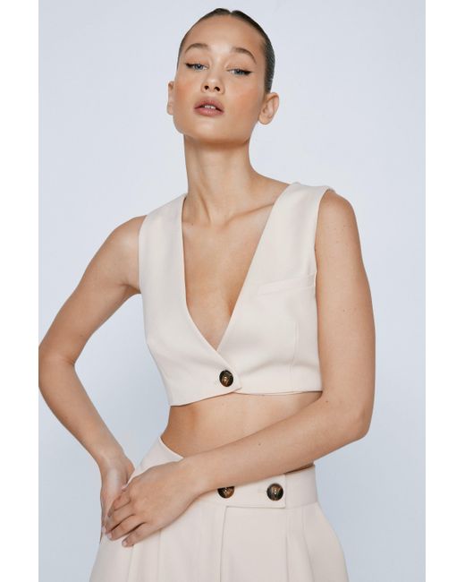 Nasty Gal White Premium Two Piece Cropped Tailored Vest