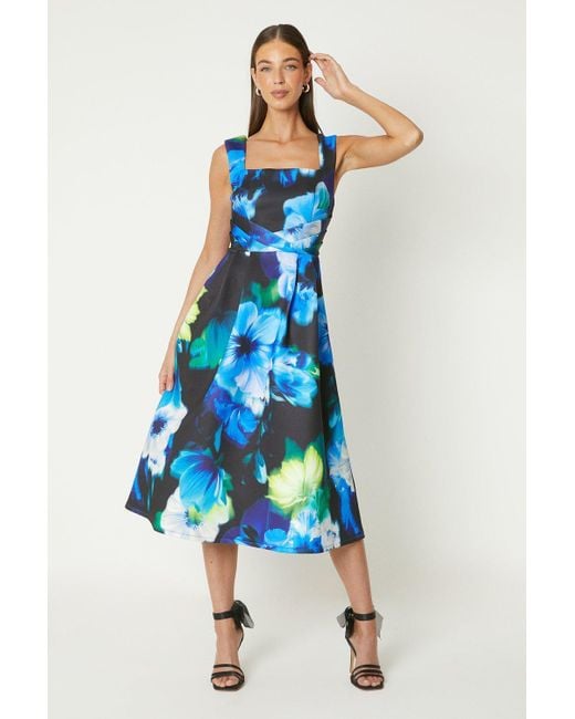 Coast Blue Scuba Pleated Bodice Full Skirt Midi Dress