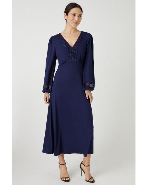 Wallis Blue Tall Navy Lace Detail Jersey Midi Dress
