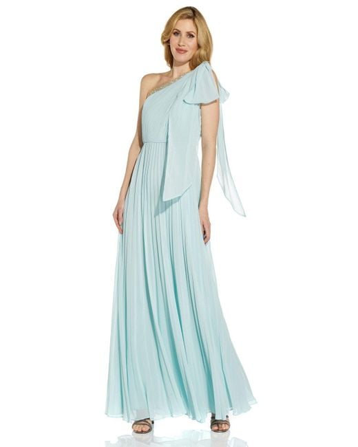 Adrianna Papell Blue Pleated Chiffon Gown