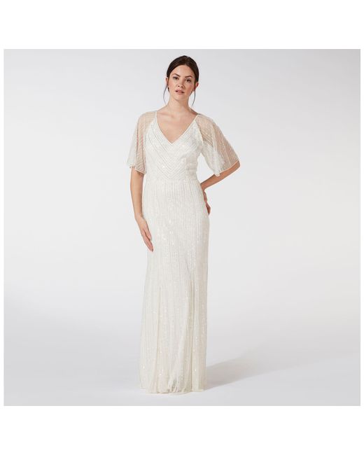 Début White Ivory Embellished 'joy' V-neck Wedding Dress