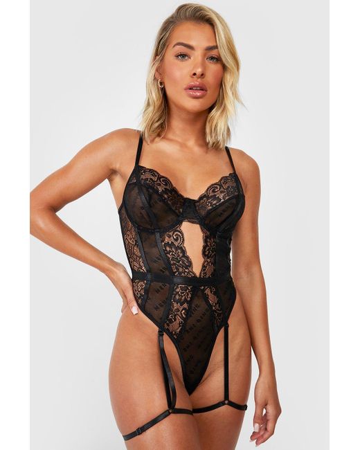 Boohoo Black Lace Cut Out Underwire One Piece