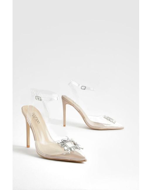 Boohoo White Wide Fit Embellished 2 Part Court Shoes