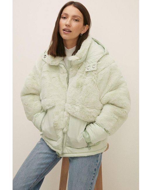 Oasis Natural Faux Fur Padded Mix Bomber Jacket