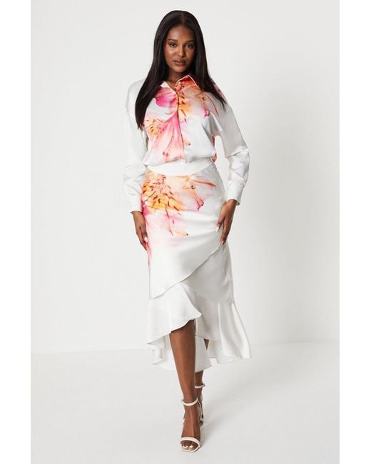 Coast Placement Printed Satin Tiered Skirt
