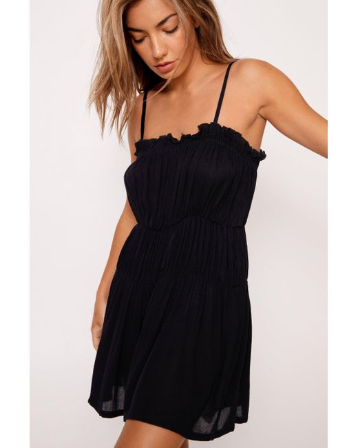 Nasty Gal Black Crinkle Tiered Ruffle Cover Up Romper