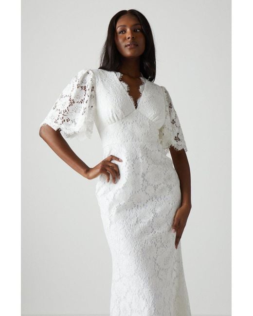 Coast Gray All Over Lace Angel Sleeve Fishtail Wedding Dress