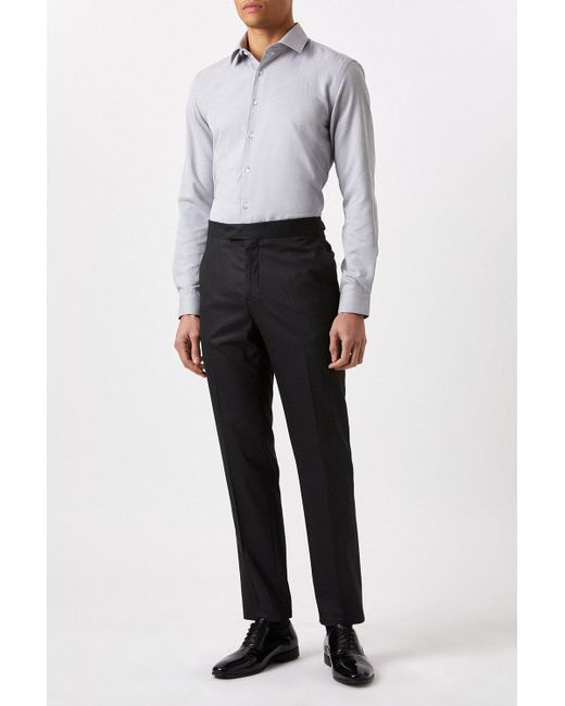 Burton Gray Grey Slim Fit Herringbone Texture Smart Shirt for men