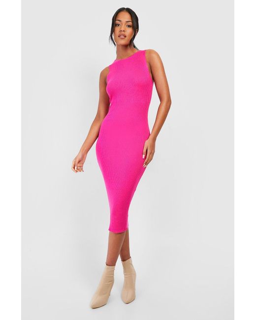 Boohoo Pink Tall Racer Rib Knit Midi Dress