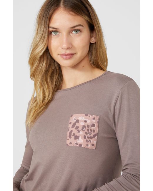 DEBENHAMS Gray Leopard Long Sleeve Jersey Top With Pocket
