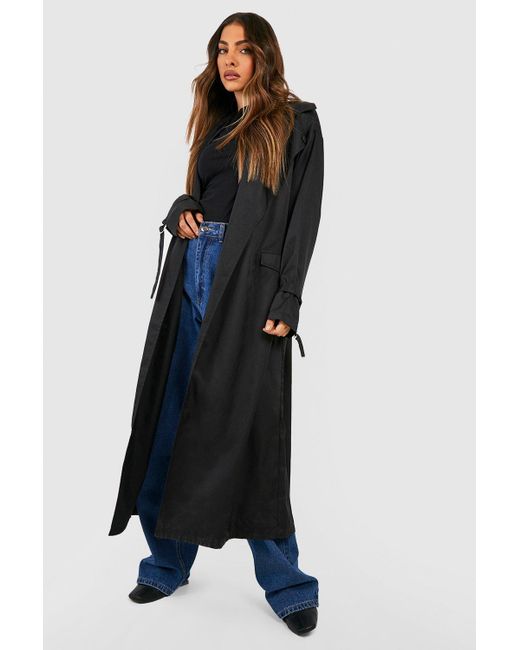 Boohoo Blue Belted Button Detail Trench Coat