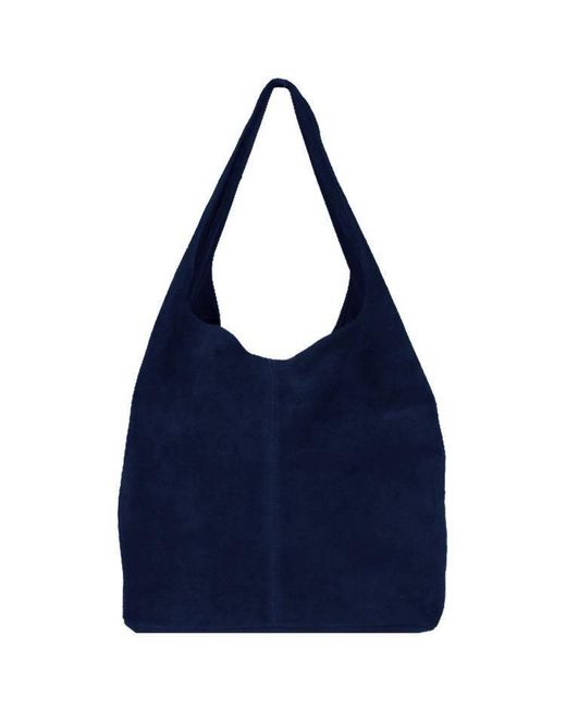 Sostter Blue Navy Soft Suede Leather Hobo Shoulder Bag - Brxyd