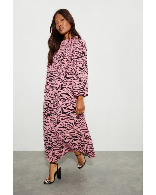 Dorothy Perkins Petite Pink Zebra Print Shirred Bodice Dress