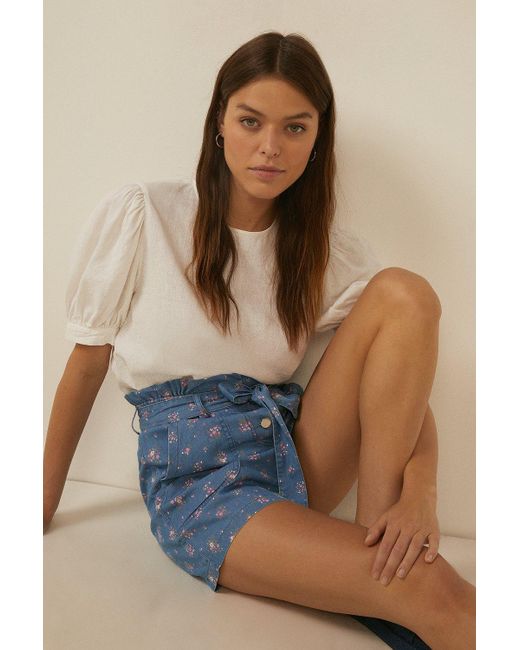 Oasis Blue Ditsy Print Chambray Belted Short