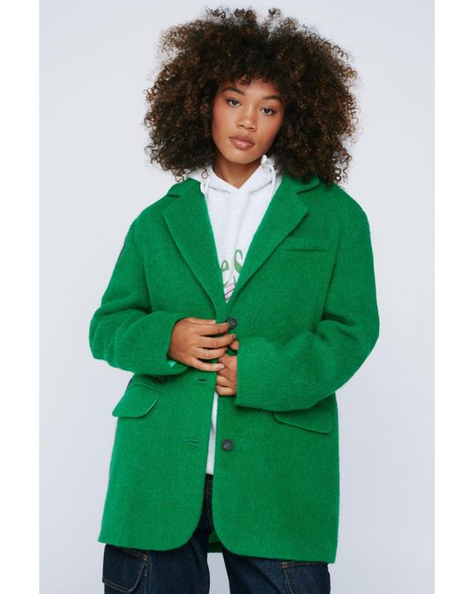 Nasty Gal Green Oversized Drawn Wool Blend Blazer