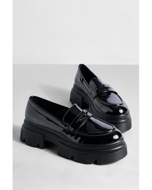 Boohoo Black Chunky Sole Patent Loafers