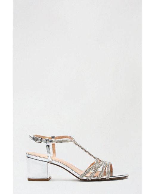 Dorothy Perkins White Silver Spice Diamante Cage Heeled Sandal