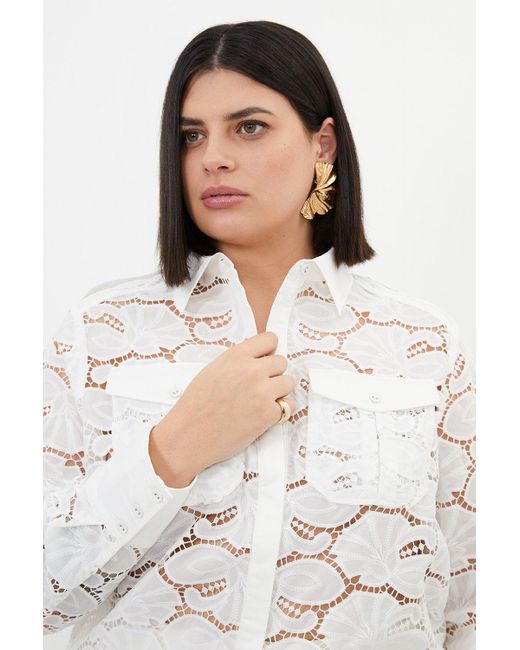 Karen Millen White Plus Size Cotton Cutwork Woven Shirt