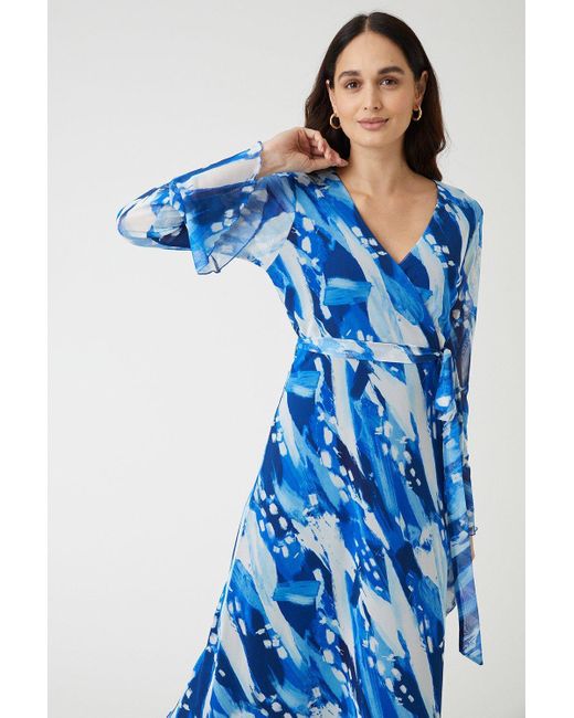 Wallis Blue Abstract Belted Wrap Midi Dress