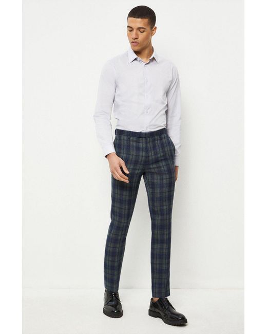 Burton Blue Skinny Fit Navy Green Check Suit Trousers for men