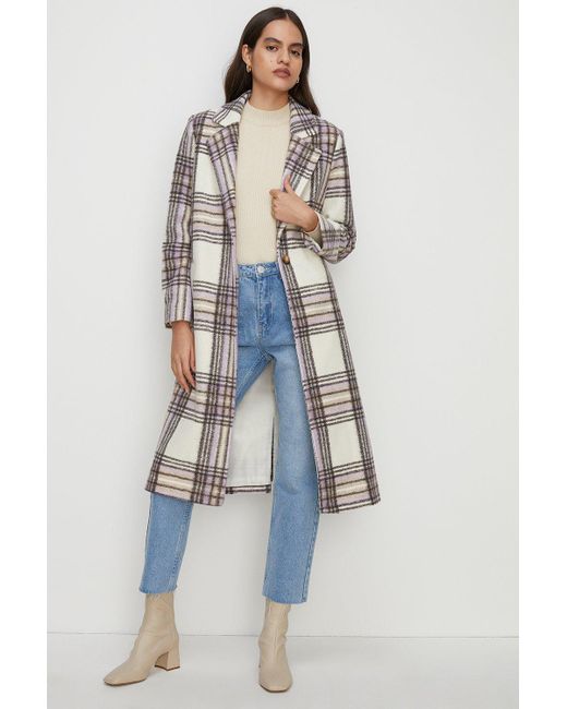 Oasis Purple Check Single Breasted Relaxed Coat