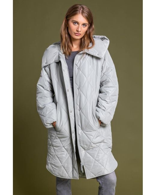 Roman Gray Hooded Longline Quilted Coat