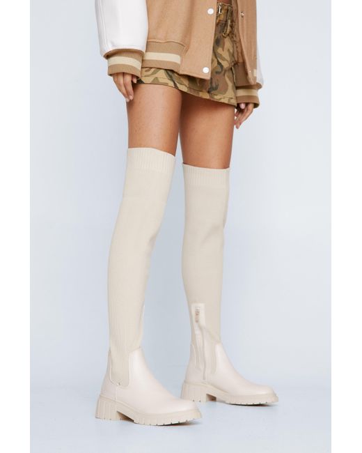 Nasty Gal White Knitted Over The Knee Chunky Boots