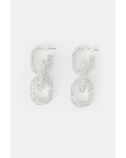 Karen Millen Black Silver Plated Chain Linked Diamante Earrings