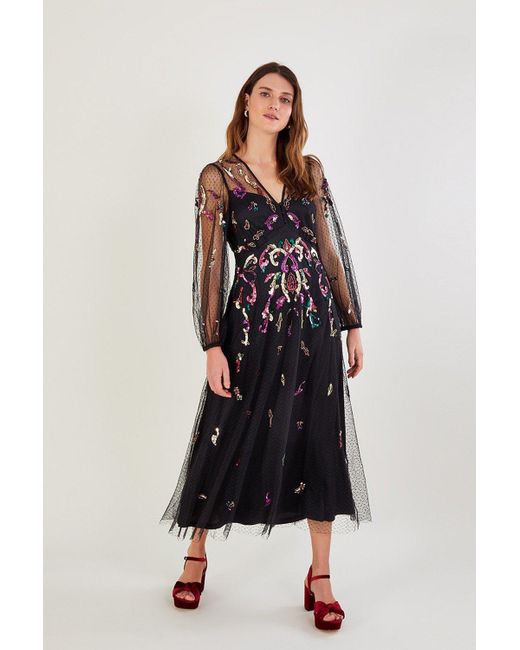 Monsoon Black 'colbie' Embellished Midi Dress