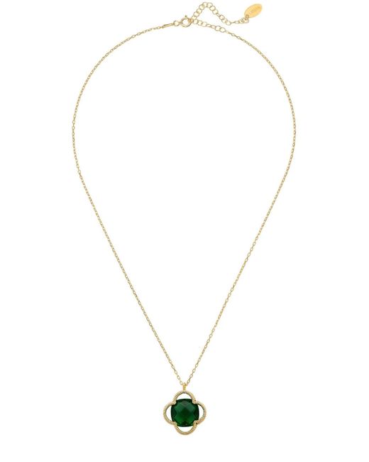 Latelita London Green Open Clover Flower Gemstone Necklace Gold Emerald