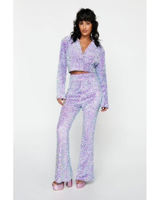 Nasty Gal Purple Premium Velvet Sequin Flared Pants