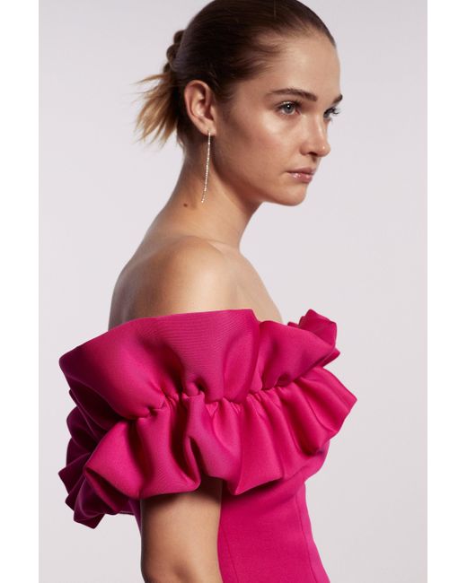 Coast Pink Statement Ruffle Bardot Scuba Mini Dress - Bright