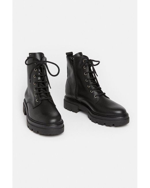 Oasis Black Chunky Leather Lace Up Boot