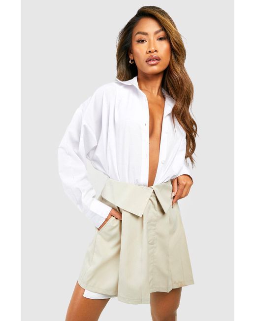 Boohoo White Fold Over Woven Tennis Skirt