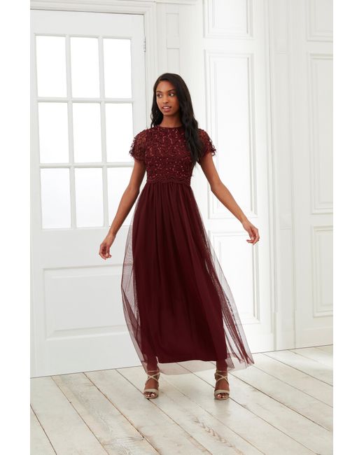 Dorothy Perkins Red Burgundy Embellished Maxi Dress