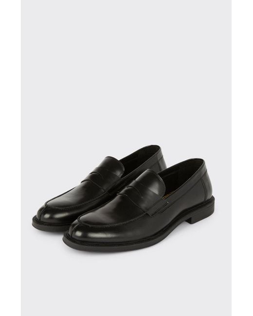Burton Black Smart Leather Slip On Loafers for men