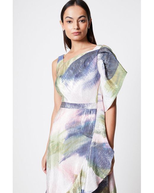Coast Multicolor One Shoulder Satin Jacquard Midi Dress